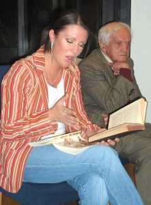 Sid Chaplin's friend John Bate listens to Laura Norton read