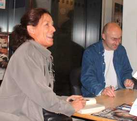 Frances Fyfield and Christopher Brookmyre sign books for the audience